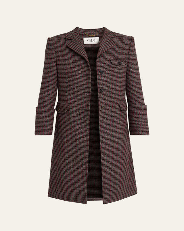 Houndstooth Wool-Blend Riding Coat